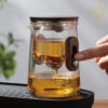 KTea Travel Edition Walnut One Touch Kungfu Tea Maker Borosilicate Glass Teaset with Detachable Infuser for Loose Leaf Tea