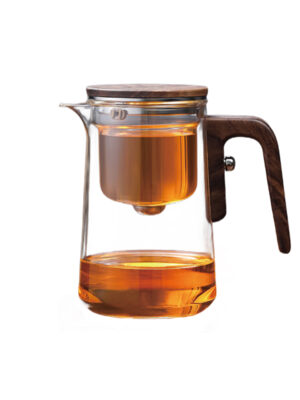 KTea Walnut One Touch Kungfu Tea Maker Borosilicate Glass Teapot with Detachable Infuser for Loose Leaf Tea