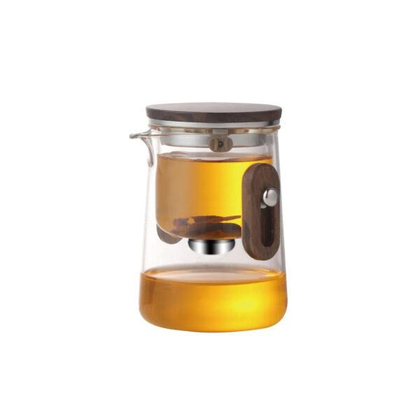 10 KTea Travel Edition Walnut One Touch Kungfu Tea Maker Borosilicate Glass Teaset with Detachable Infuser for Loose Leaf Tea