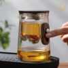 KTea Travel Edition Walnut One Touch Kungfu Tea Maker Borosilicate Glass Teaset with Detachable Infuser for Loose Leaf Tea