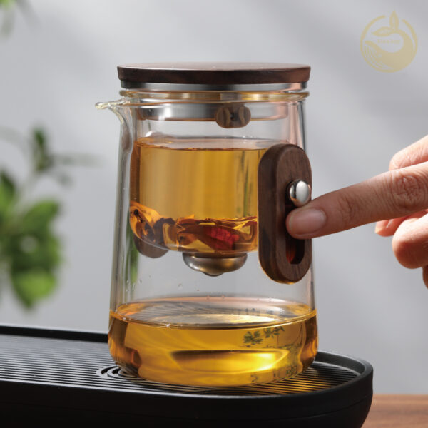 2 KTea Travel Edition Walnut One Touch Kungfu Tea Maker Borosilicate Glass Teaset with Detachable Infuser for Loose Leaf Tea