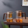 KTea Walnut One Touch Kungfu Tea Maker Borosilicate Glass Teapot with Detachable Infuser for Loose Leaf Tea