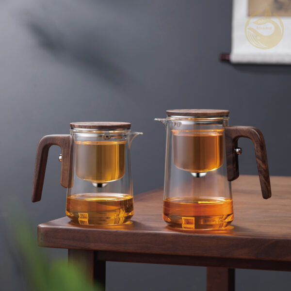 28 KTea Walnut One Touch Kungfu Tea Maker Borosilicate Glass Teapot with Detachable Infuser for Loose Leaf Tea