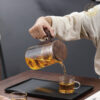 KTea Walnut One Touch Kungfu Tea Maker Borosilicate Glass Teapot with Detachable Infuser for Loose Leaf Tea