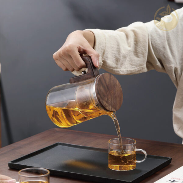 29 KTea Walnut One Touch Kungfu Tea Maker Borosilicate Glass Teapot with Detachable Infuser for Loose Leaf Tea