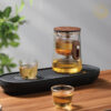 KTea Travel Edition Walnut One Touch Kungfu Tea Maker Borosilicate Glass Teaset with Detachable Infuser for Loose Leaf Tea