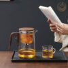 KTea Walnut One Touch Kungfu Tea Maker Borosilicate Glass Teapot with Detachable Infuser for Loose Leaf Tea