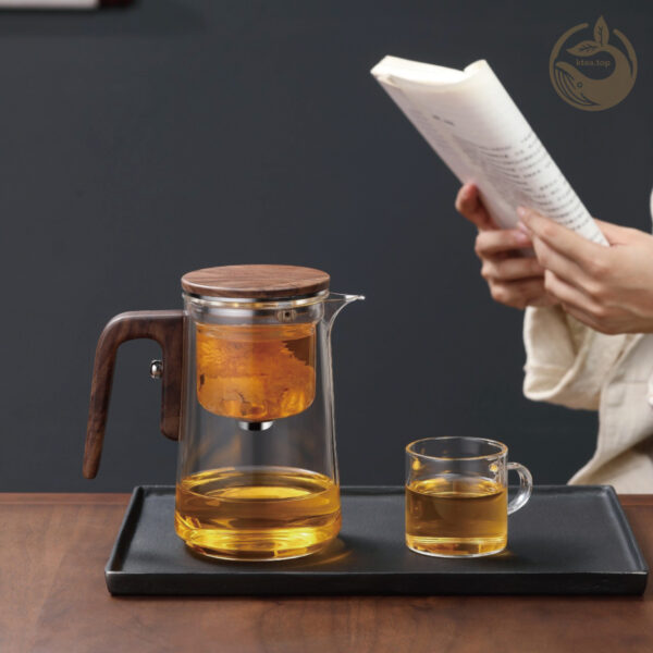 31 KTea Walnut One Touch Kungfu Tea Maker Borosilicate Glass Teapot with Detachable Infuser for Loose Leaf Tea