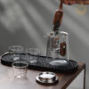 KTea Travel Edition Walnut One Touch Kungfu Tea Maker Borosilicate Glass Teaset with Detachable Infuser for Loose Leaf Tea