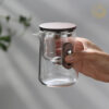 KTea Travel Edition Walnut One Touch Kungfu Tea Maker Borosilicate Glass Teaset with Detachable Infuser for Loose Leaf Tea