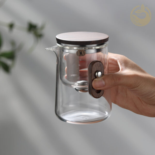 7 KTea Travel Edition Walnut One Touch Kungfu Tea Maker Borosilicate Glass Teaset with Detachable Infuser for Loose Leaf Tea