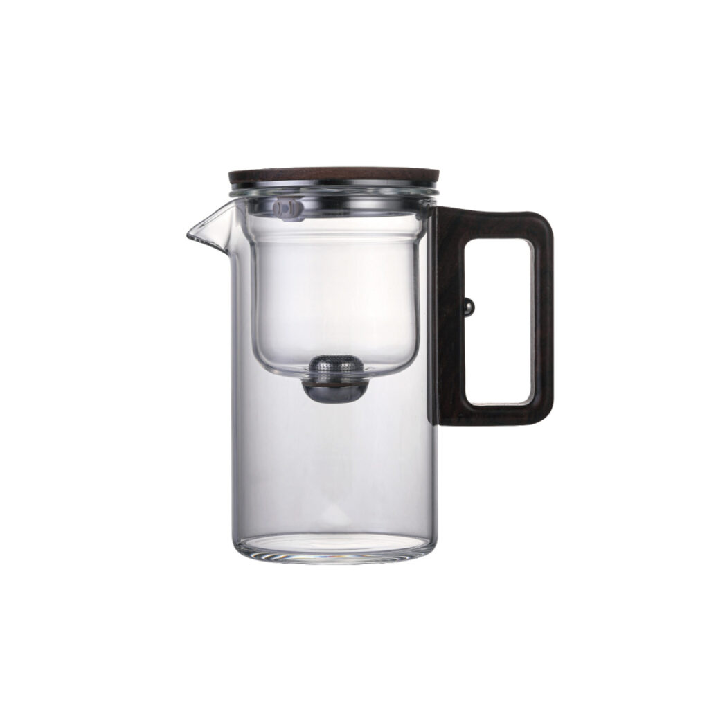 KTea Walnut One Touch Kungfu Tea Maker Borosilicate Glass Teapot with Detachable Infuser for Loose Leaf Tea