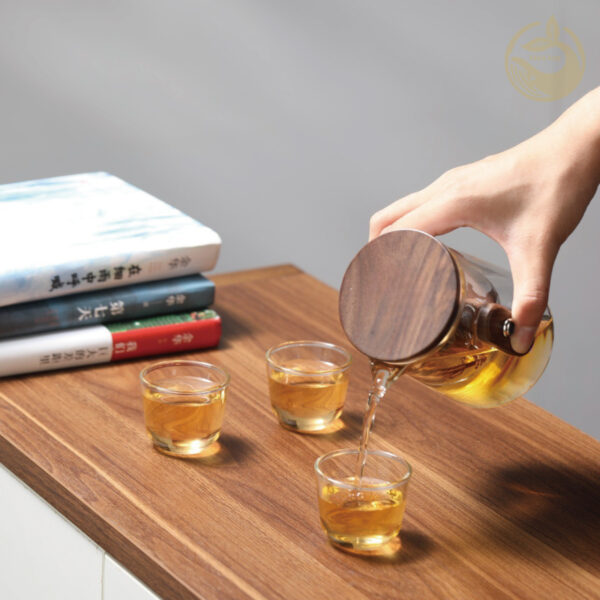 8 KTea Travel Edition Walnut One Touch Kungfu Tea Maker Borosilicate Glass Teaset with Detachable Infuser for Loose Leaf Tea