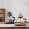 KTea Desktop Walnut One Touch Kungfu Tea Maker Borosilicate Glass Teaset with Detachable Infuser for Loose Leaf Tea