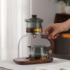 KTea Desktop Walnut One Touch Kungfu Tea Maker Borosilicate Glass Teaset with Detachable Infuser for Loose Leaf Tea