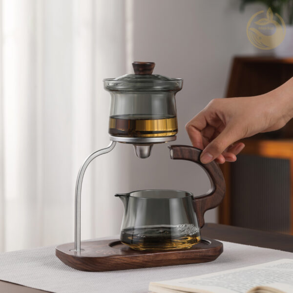 FY350X detial pages (12) KTea Desktop Walnut One Touch Kungfu Tea Maker Borosilicate Glass Teaset with Detachable Infuser for Loose Leaf Tea