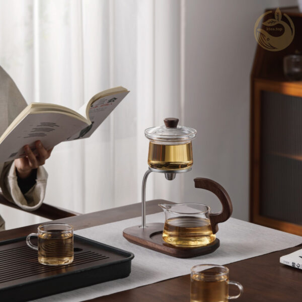 FY350X detial pages (5) KTea Desktop Walnut One Touch Kungfu Tea Maker Borosilicate Glass Teaset with Detachable Infuser for Loose Leaf Tea
