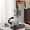 KTea Desktop Walnut One Touch Kungfu Tea Maker Borosilicate Glass Teaset with Detachable Infuser for Loose Leaf Tea