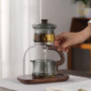 KTea Desktop Walnut One Touch Kungfu Tea Maker Borosilicate Glass Teaset with Detachable Infuser for Loose Leaf Tea