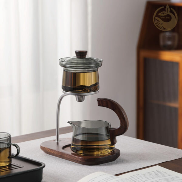 FY350X detial pages (9) KTea Desktop Walnut One Touch Kungfu Tea Maker Borosilicate Glass Teaset with Detachable Infuser for Loose Leaf Tea