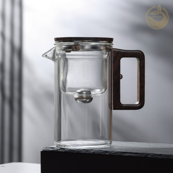 FY730 pp (2) KTea Walnut One Touch Kungfu Tea Maker Borosilicate Glass Teapot with Detachable Infuser for Loose Leaf Tea