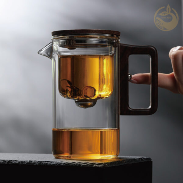 FY730 pp (4) KTea Walnut One Touch Kungfu Tea Maker Borosilicate Glass Teapot with Detachable Infuser for Loose Leaf Tea