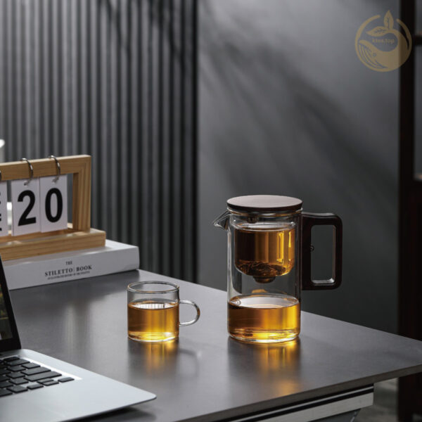 FY730 pp (5) KTea Walnut One Touch Kungfu Tea Maker Borosilicate Glass Teapot with Detachable Infuser for Loose Leaf Tea